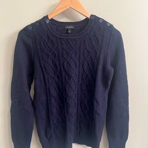 Talbots Blue Crew Neck Sweater with Cable Knit Design
